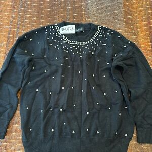 fab'rik Elegant Black Sweater with Diamond Accents